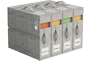 ZENSTORAGE 4Pack Sheet Storage Organizer (King & Queen Size) with handle, Foldable Sheet Set Organizer for Linen Closet, Sheet Organizer for Blanket, Coverlet and Towel, Grey