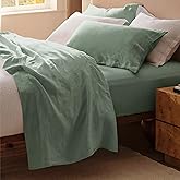 Bedsure Linen Sheets - Queen Size Bed, Blend from Linen Cotton Bedsheets, Breathable Cotton Bedsheets, Gifts for All Seasons, 4 Pieces, Sage Green