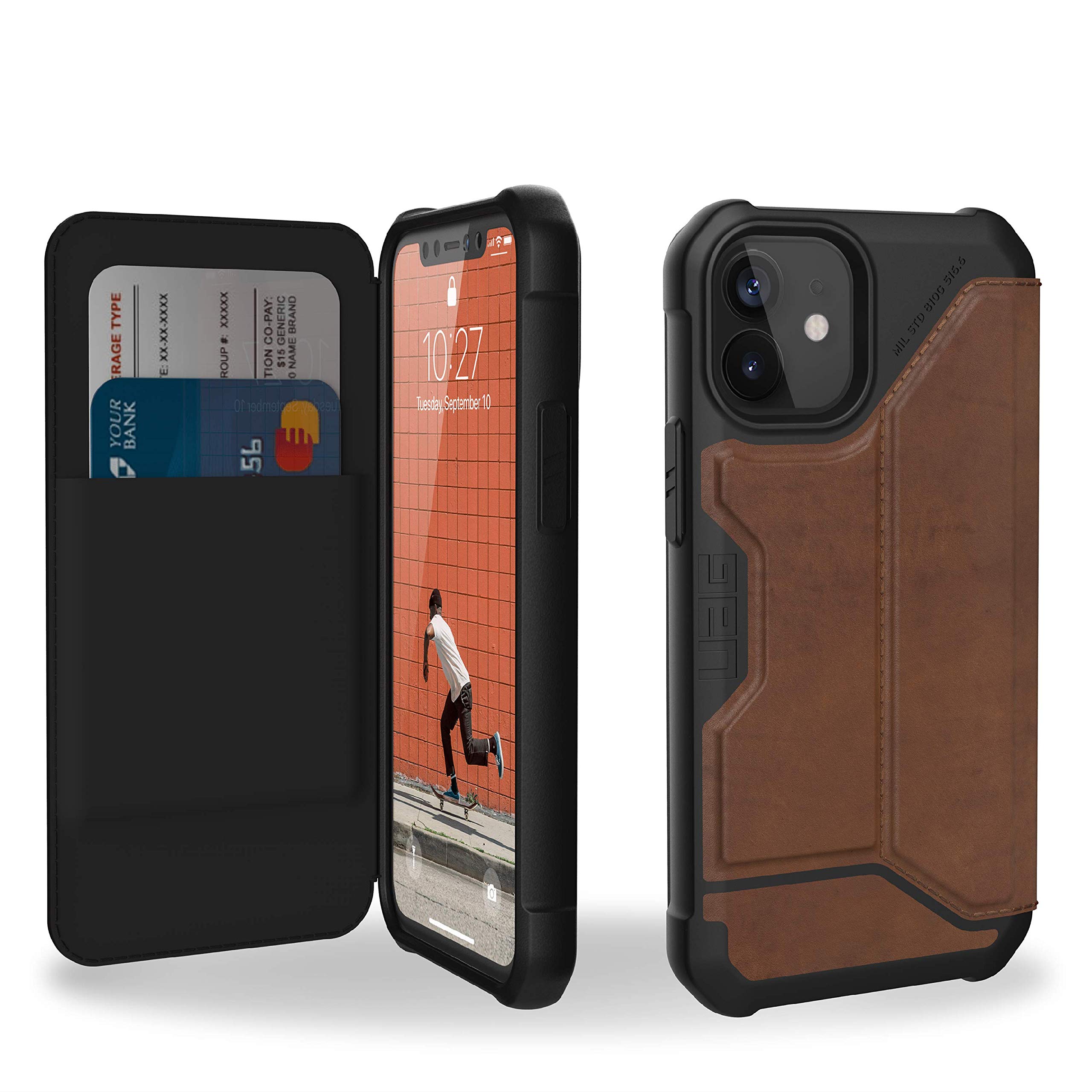 URBAN ARMOR GEAR UAG iPhone 12 Mini 5G - (5.4 inch) Flip Folio Cover with Card Slots and Viewing Stand Feather-Light Rugged Metropolis Protective Cover, LTHR AMR Brown