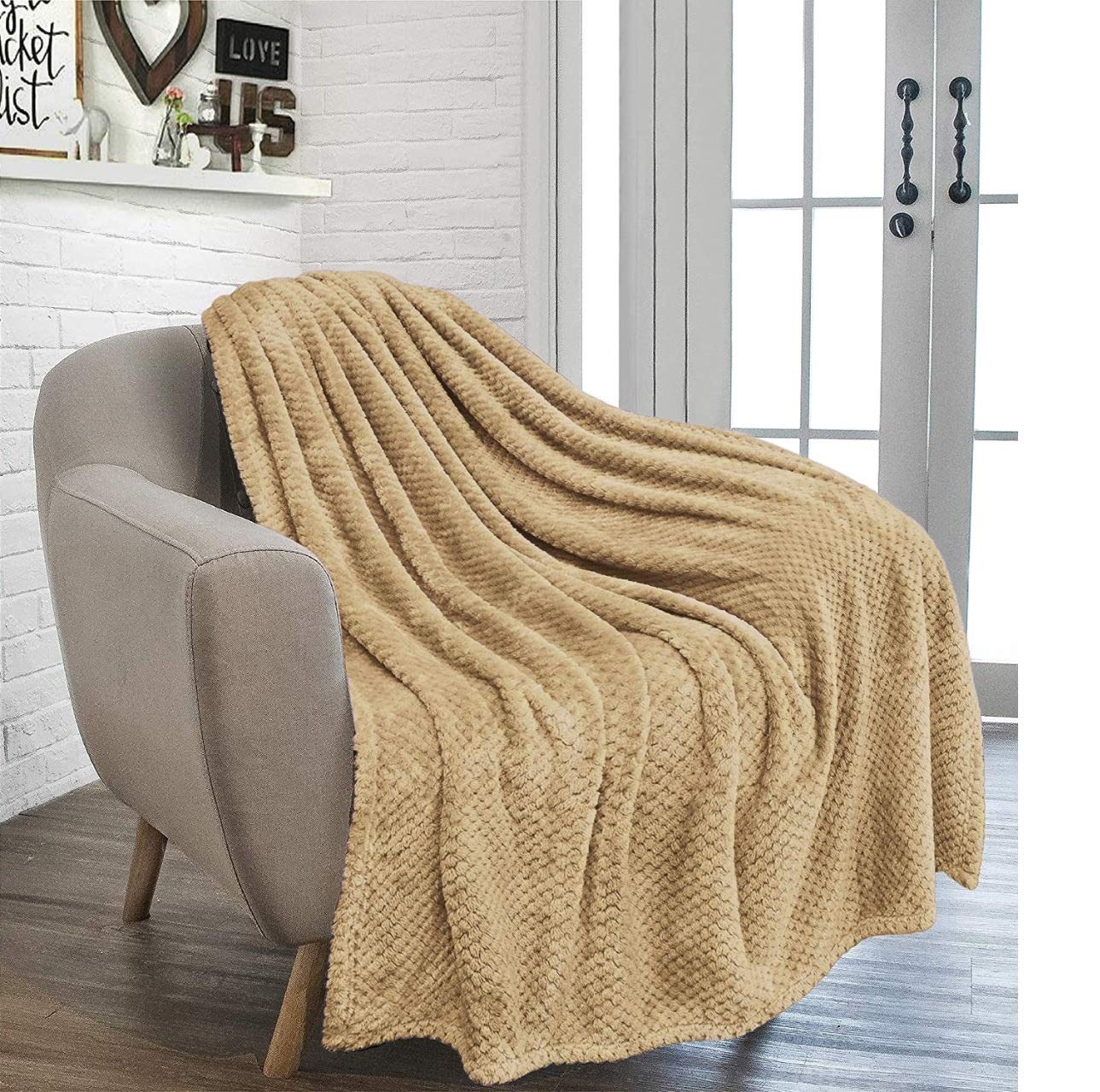 RayyanLinen Waffle Honey Comb Throw Blanket Super Soft Luxurious Versatile Sofa Bedspread Travel Throw (MINK, SINGLE - 125 x 150CM)