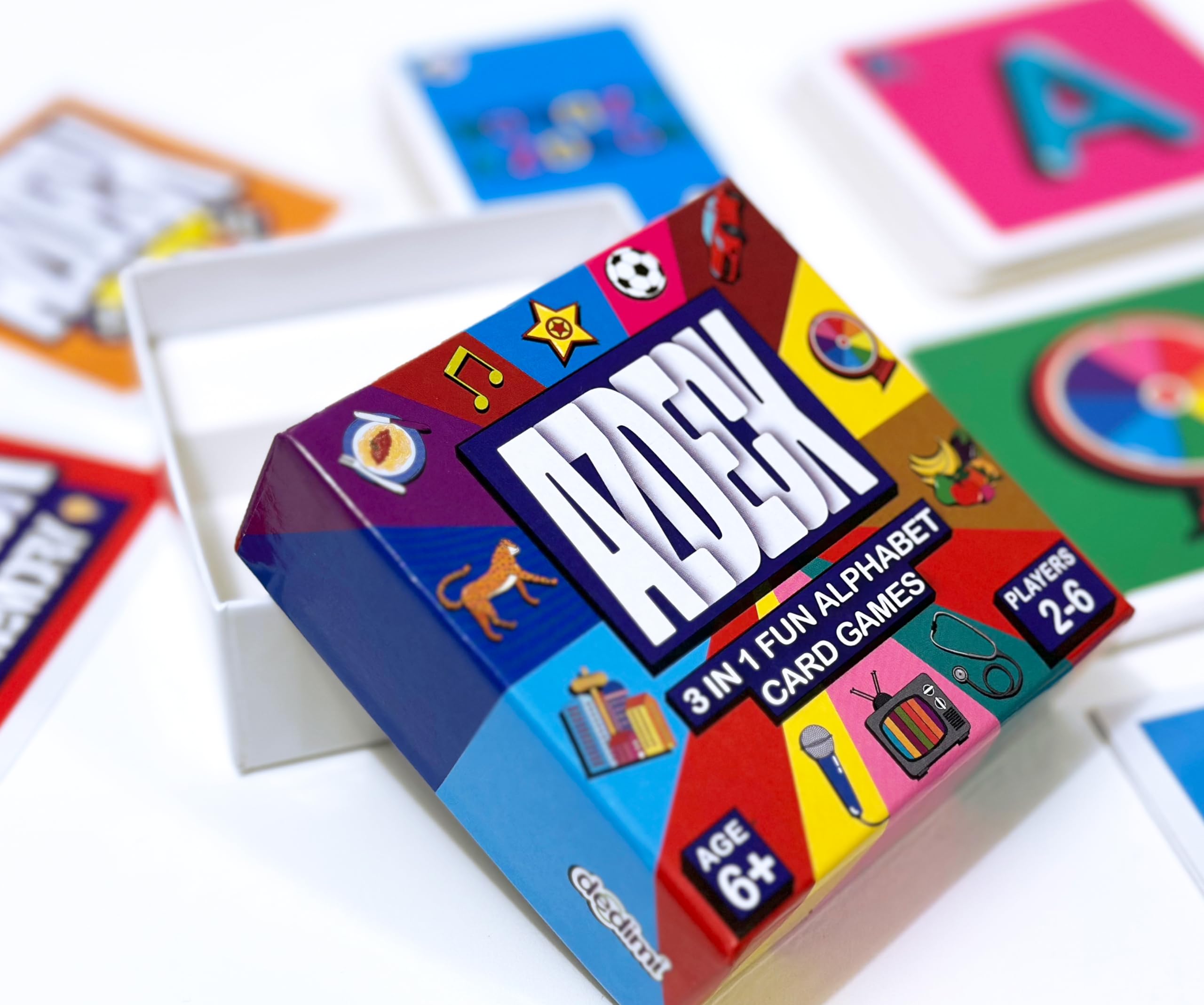 Dedimi Card Games for kids | Alphabet Race Fast Game | 3 in 1 Game for boys and Girls | A to Z Category | Travel Size | Memory Game for Family and Friends