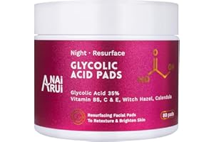 ANAI RUI Glycolic Acid Peel Pads 35% AHA Resurfacing Facial With Vitamins B5, Witch Hazel, Calendula - Exfoliating for Face Dark Spots and Reduces Fine Lines - 80 Pads
