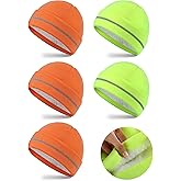 Geyoga 12 Pcs Reflective Knit Hat Winter Safety Beanies Fleece Lined Hi Vis Hat Warm Knitted Cap for Adult Work Running