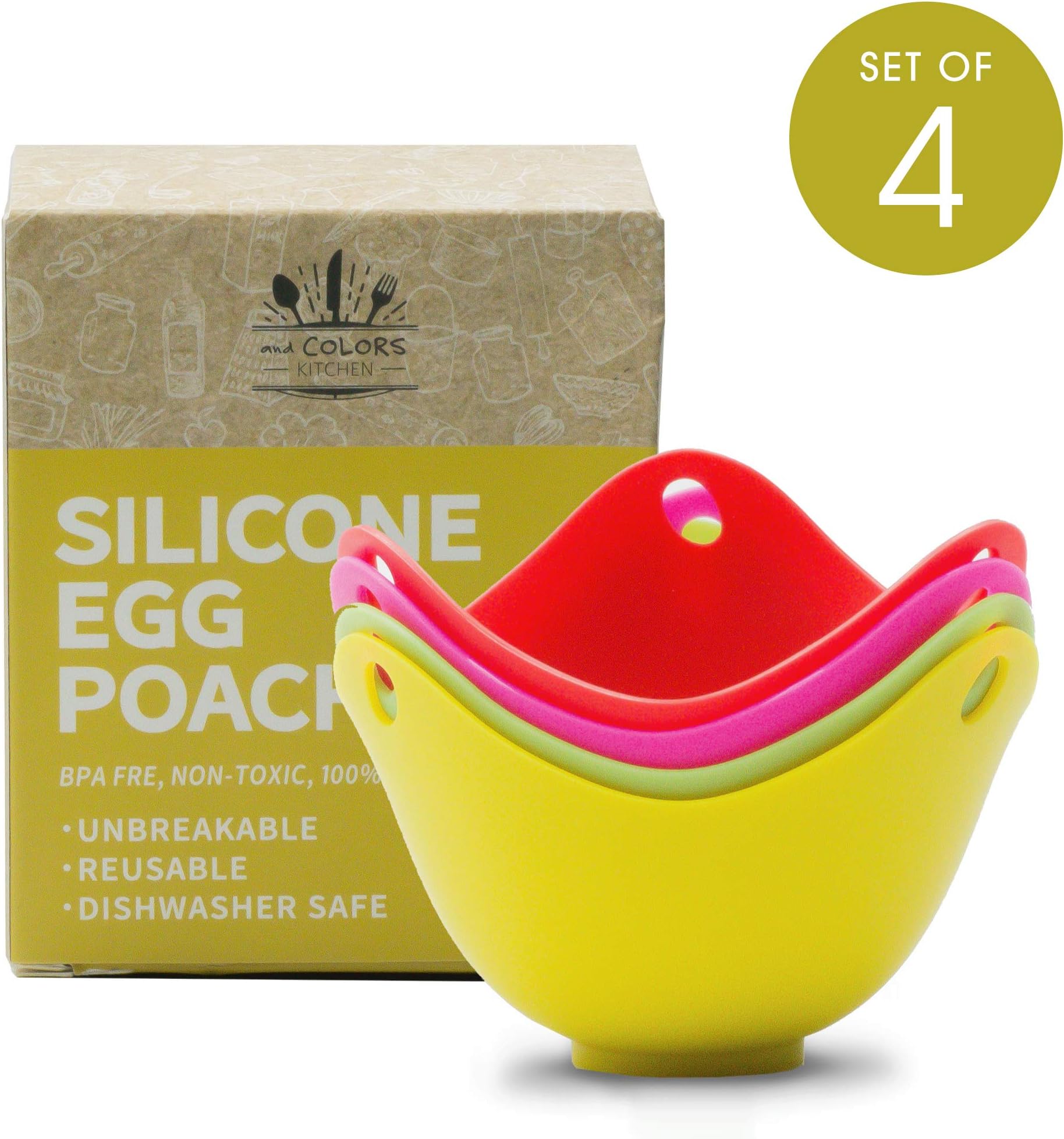 Andcolors SILICONE EGG POACHERS makes perfect poached eggs use for microwave or stovetop nonstick easy to clean 100% BPA free and highest food grade silicone dishwasher safe Pack of 4