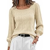 HOTOUCH Sweaters for Women 2026 Fall Trendy Tops Casual Puff Sleeve Square Neck Cute Tunic Pullover Blouses XS-XXL