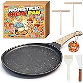 eieioo Nonstick Crepe Pan, 11Inch Granite Coating Dosa Pan Pancake Flat Skillet Tawa Griddle, 4 Pcs Kitchen Pancake Grill Pans Set, Fry Pans for All Stoves (11 Inch)