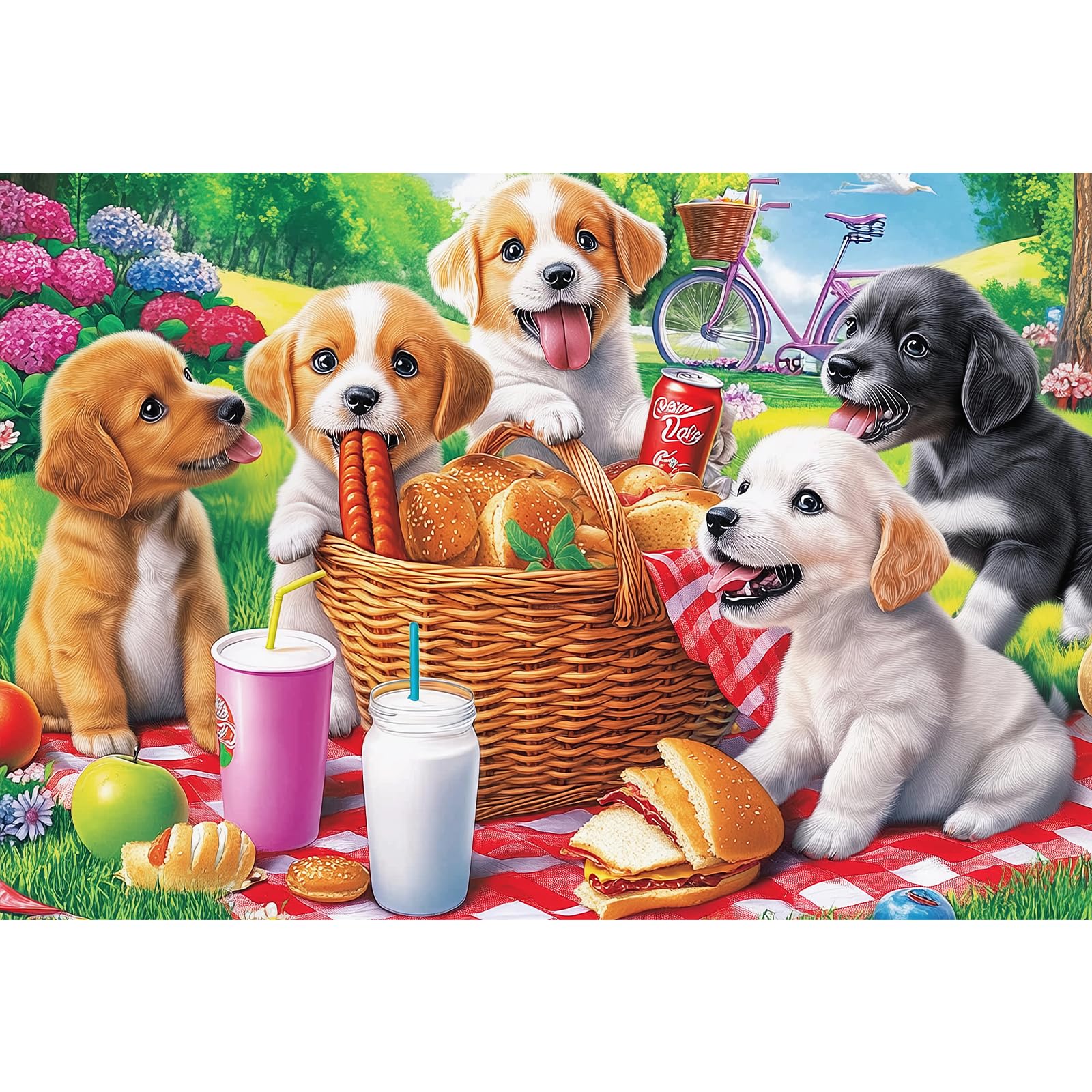 Photo 1 of 100 Piece Dog Puzzles for Kids Ages 6-8 8-10 - Picnic Puppy Jigsaw Puzzles - 100 Piece Senior Jigsaw Puzzle for Toddlers Kids Puzzles Ages 3-5 Toys Birthday Gifts for Boys Girls Adults-15 x 19 in