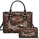 Personalized 3D Christmas Leather Handbag – Custom Name Holiday Purse for Women, Festive Winter Tote Bag Gift for Mom Her