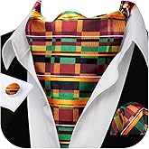 Barry.Wang Ascot Ties Cravat Tie Men Paisley Plaid Scarf Self Tie Pocket Square Cufflinks Set Wedding Party