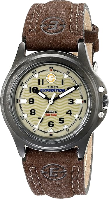 expedition metal field 37mm leather strap watch