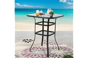 Festival Depot 40" Bar Height Outdoor Patio Bistro Table Metal Square Side Table Tempered Glass Top All Weather (31.5"x 31.5"x 41.2"H)