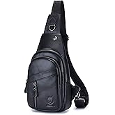 SCHLATUM Genuine Leather Crossbody Bag for Men Casual Sling Chest Bag Men Sling Bags Man Bag Crossbody, Black