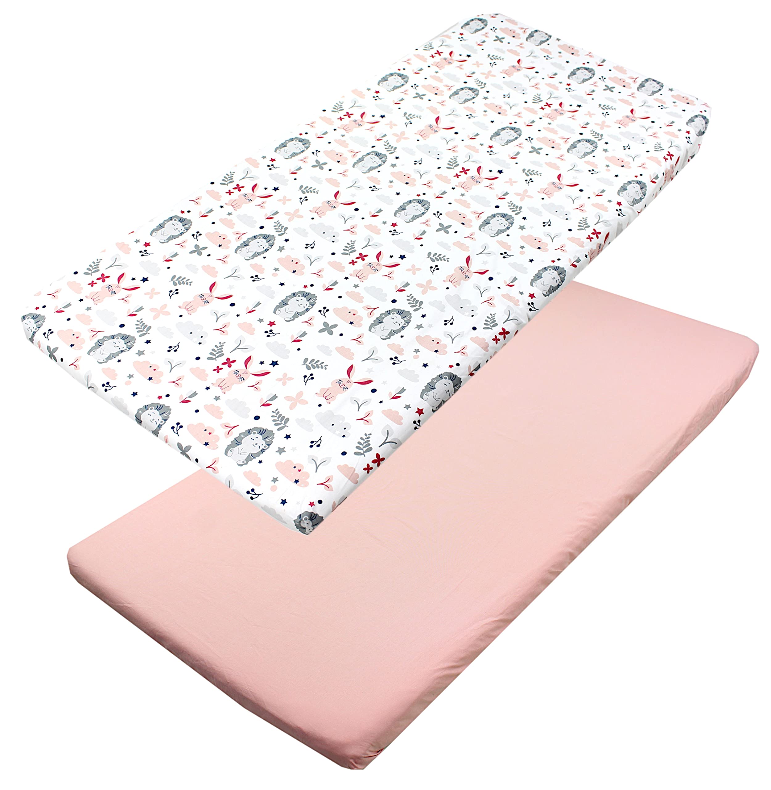 TupTam baby fitted sheet children fitted sheet for baby bed cot pack of 2, Hedgehog/Rabbit/Pink, 70 x 140 cm