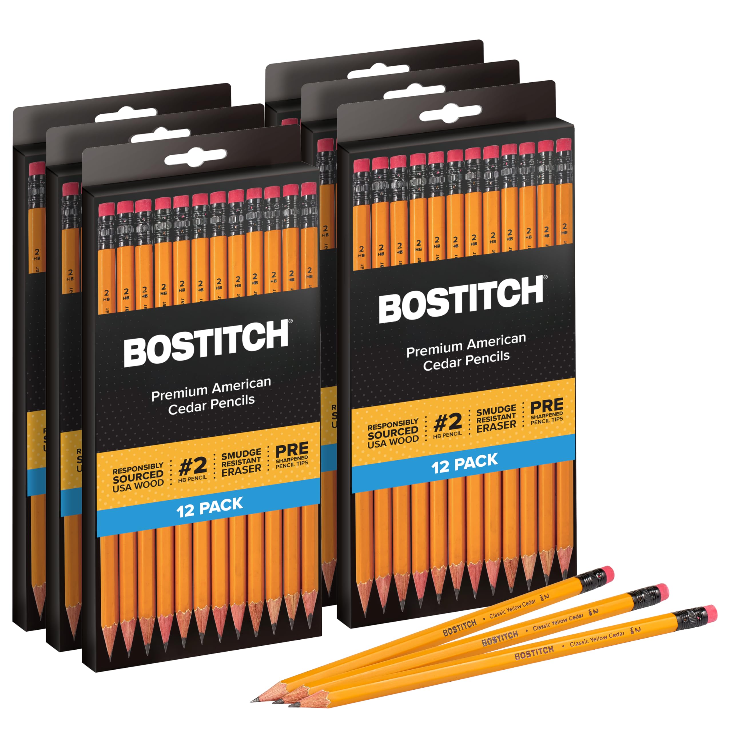Bostitch Office Premium #2 Pencils, American Cedar Wood, Pre-Sharpened, HB Graphite, 72-Pack