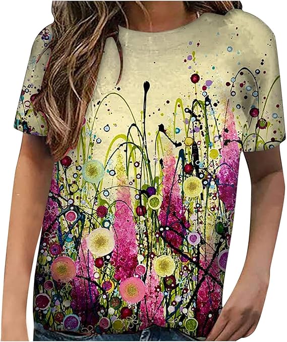 Damen T-Shirt Mit Blumenprint - Langbluse Sommer Oberteil