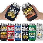 Funny Beer Can Cooler Sleeve - 12 Pcs Bulk Quotes Insulated Neoprene Coolers Sleeves for 12 OZ Soda, Beer, Water Bottles Party Favors Gifts Travel Camping Birthday Party Supplies (Multicolor)