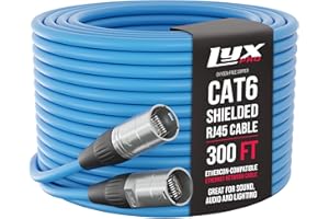 LyxPro 300 Feet Shielded CAT6 Ethercon Cable - Professional Audio & Lighting RJ45 Cable, Studio-Grade Sound Transmission, Extreme Durability - Blue