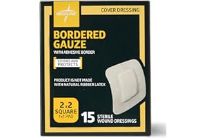 Medline Bordered Gauze, 2" x 2", Adhesive Island Wound Dressing, Sterile, Soft Nonwoven Backing, Water-Resistant Adhesive Wound Cover for First Aid & Post-Surgical Care, 15 Count