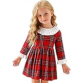 AGQT Girls Christmas Plaid Dress Long Sleeve A-Line Buffalo Check Square Chequered Shirt Dresses with Belt Size 3-11 Years