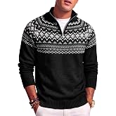 JMIERR Men's Quarter Zip Pullover Lightweight Mock Neck Knitted Sweaters | Vintage Sweater, Color block, Warm Fall Winter Gear, Casual Regular Fit Jumpers, Soft Knit Fabric, Old Money Aesthetic
