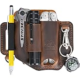 FLYHOMES Premium Full-Grain Genuine Cowhide Leather Multitool Sheath | Handmade Stitched Belt Organizer for Leatherman, Flashlight, Pen & EDC Tools | Multi-Tool Holster Pouch with Keychain Clip