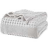 PHF 100% Cotton Waffle Weave Blanket Queen Size for Bed, Soft Lightweight & Breathable for Spring and Summer, All-Season Comfort, Luxury Aesthetic Blanket for Home Decor, 90"x90", Light Grey
