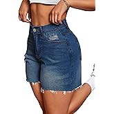 IWD Jean Shorts for Women High Waisted Stretchy Casual Denim Shorts Ripped Frayed Hem Summer Trendy Jorts