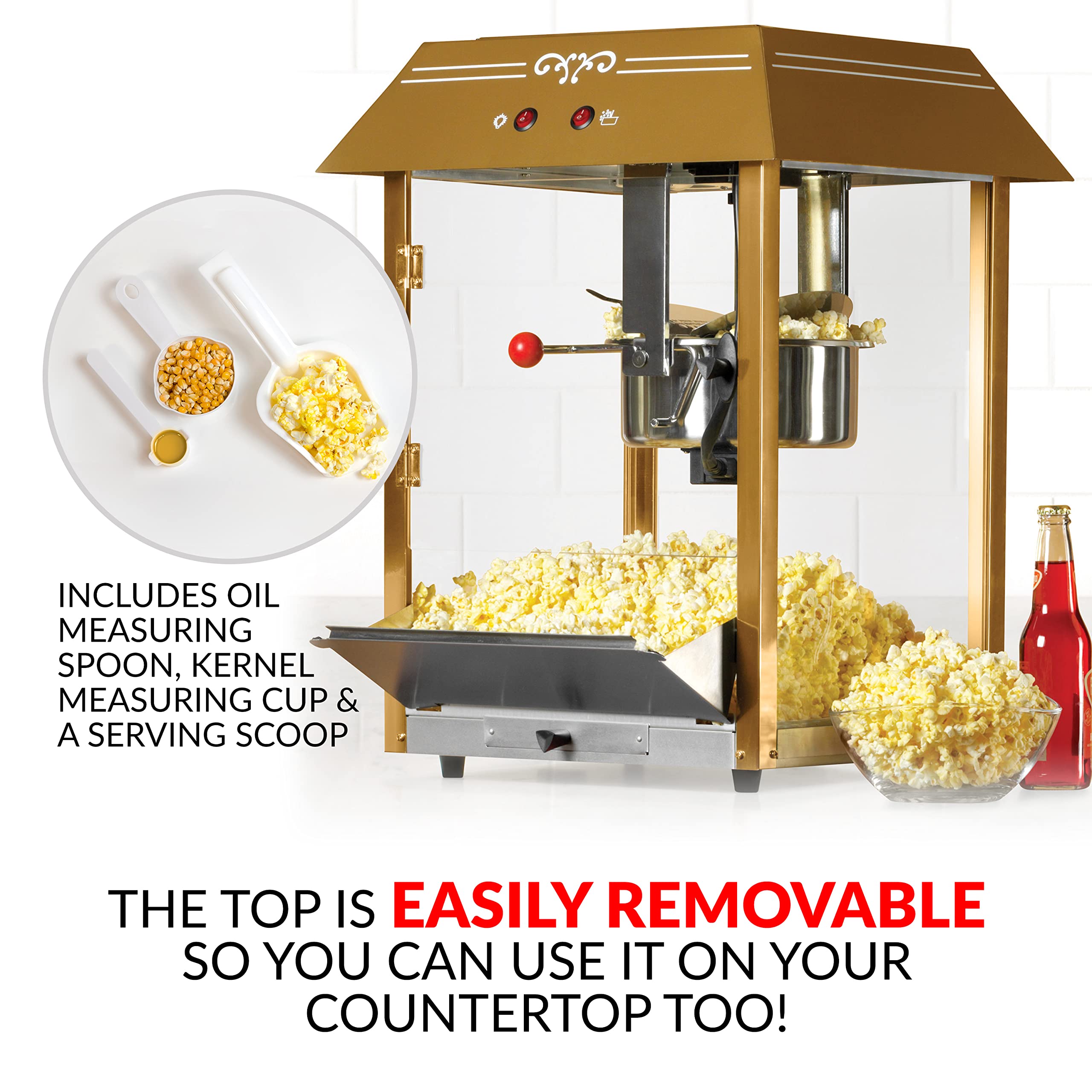 Nostalgia Popcorn Maker Machine - Professional Cart With 10 Oz Kettle Makes Up to 40 Cups - Vintage Popcorn Machine Movie Theater Style - Red