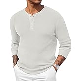 COOFANDY Men's Waffle Henley Shirts Crewneck Lightweight Sweater Long Sleeve Causal Knitted Pullover T Shirt