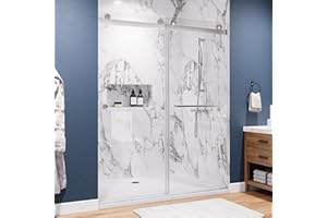TUYOHW 55-59" W x 72" H Frameless Shower Door Double Sliding Bathroom Door, Reversible Door Installation, Clear Tempered Glass, 304 Stainless Steel, Brushed Nickel
