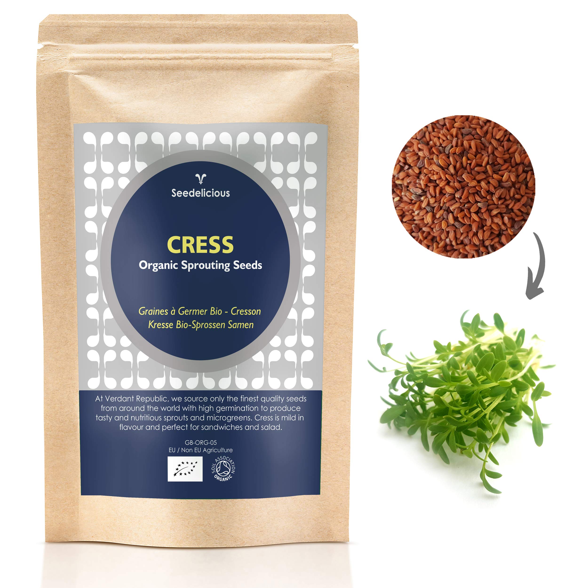 Verdant Republic Organic Cress sprouting Seeds common curled 250gram. Non-GMO, easy to sprout & high germination into Microgreens in 10 Days
