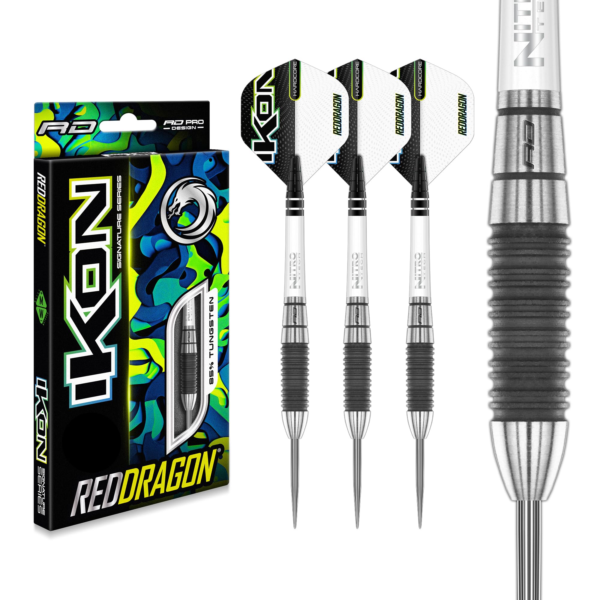 RED DRAGON Ikon 1.2 22 Gram Professional Tungsten Steeltip Darts Set with Flights and Stems
