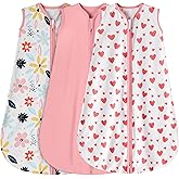 BSTOPPT 3 Pack Baby Sleep Sack 0-6 Months 100% Rayon Cotton Baby Sleeping Bag 2-Way Zipper Toddler Wearable Blankets Comfy Stretchy Lightweight TOG 0.3 (Heart&Pink&Floral)