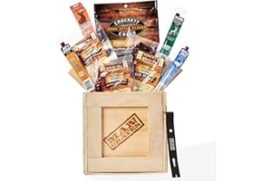 Man Crates, Exotic Meats Crate – Includes 8 Rare Jerky Flavors Like Venison, Alligator, Elk – Ships In A Sealed Wooden Crate With A Laser-Etched Crowbar