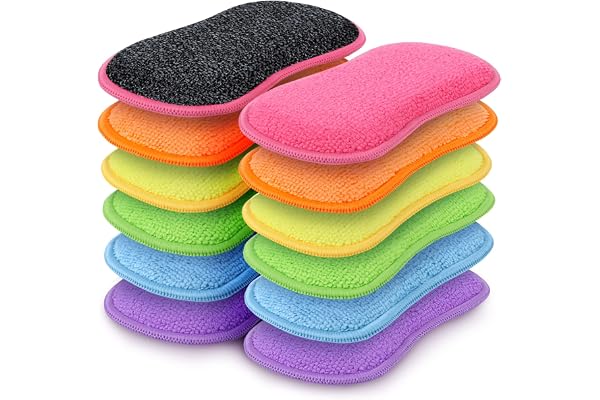 HOMEXCEL 12 Pack Multi-Purpose Scrub Sponges Kitchen, Dish Sponge, Non-Scratch Microfiber Sponge for Efficiently Cleaning Dis
