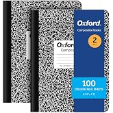 Oxford Composition Notebooks, 9-3/4 x 7-1/2 Inch School Journals, College Ruled Paper, Black Marble Covers, 100 Sheets per Book, 2 Pack (1002515)