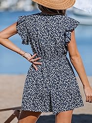 CUPSHE Women's Romper Tropical Flutter Sleeve Boho