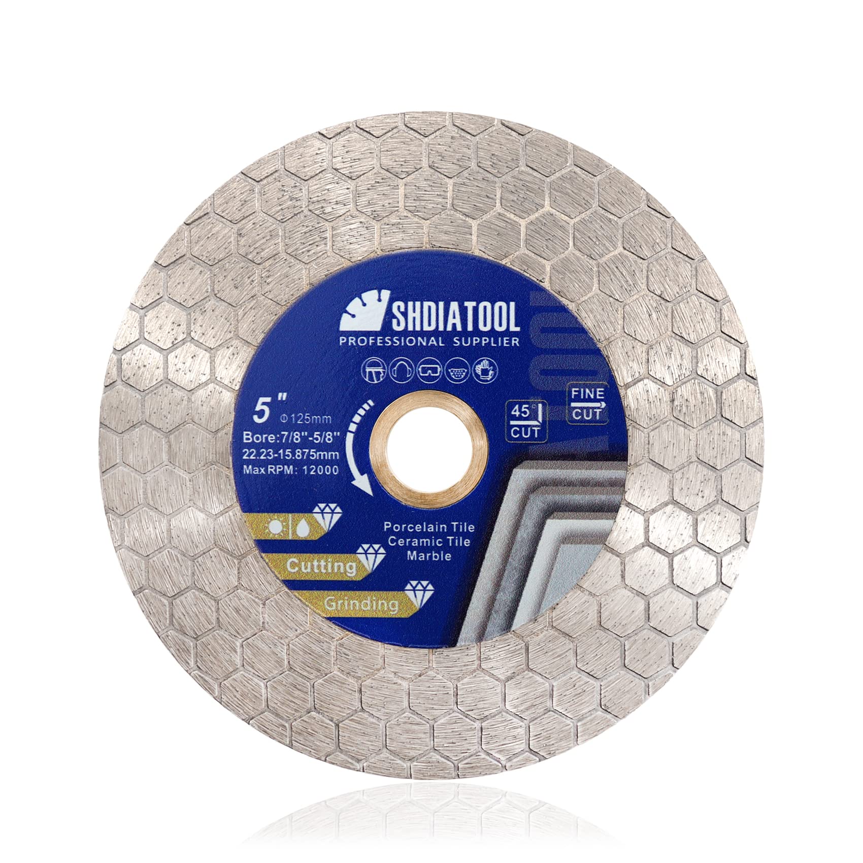 SHDIATOOL Tile Diamond Saw Blade Cutting Disc Wheel 5in/125mm Cutting and Grinding Porcelain Tile Granite Marble Ceramic Masonry