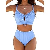 BMJL High Waisted Bikini Sets for Women Textured Tummy Control Swimsuits Two Piece Cutout Beach Swim Bathing Suits