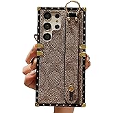 BUSDOG Designed for Samsung Galaxy S25 Ultra Cute Case with Wristband Strap Anti Drop Protective Designer Case,with Luxury Rectangle Leather Case. Compatible with Samsung S25 Ultra - 6.8 inch (Brown)