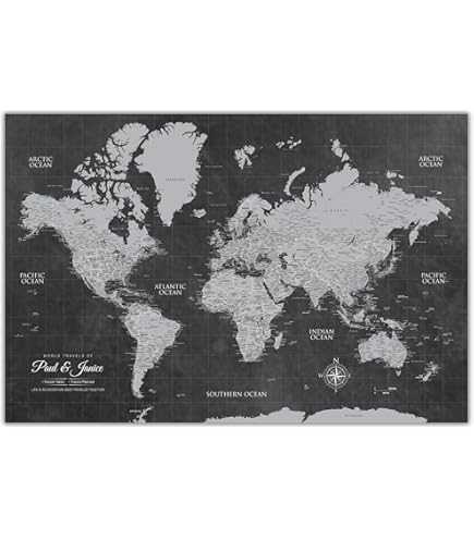 Amazon.com: Conquest Maps World Travel Map with Pins Modern Slate