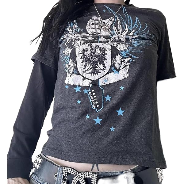 Womens Fairy Grunge T Shirt Y2k Top Emo Long Sleeve