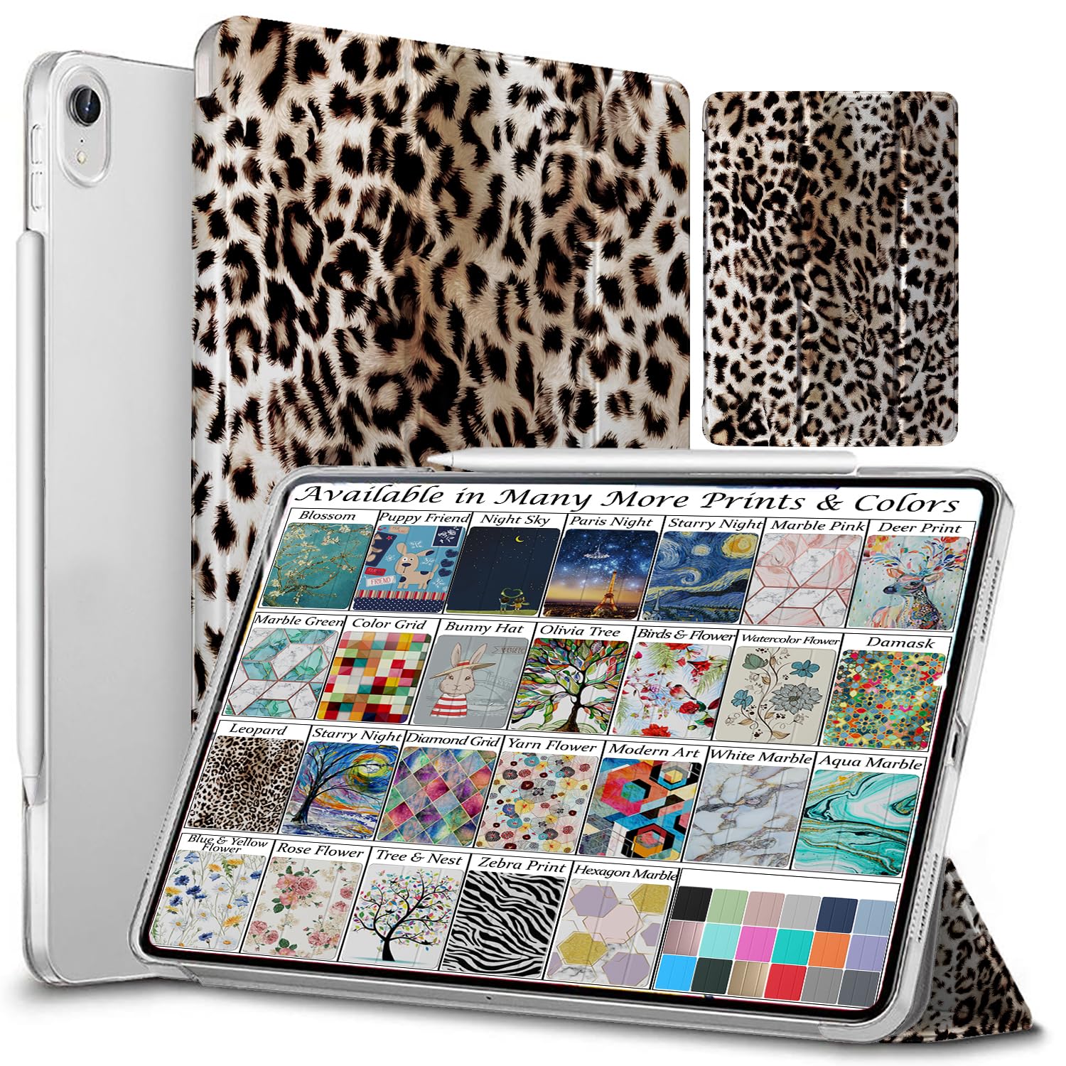 DuraSafe Cases for iPad mini 6 8.3 Inch 2021 [ Mini 6th Gen ] A2567 A2568 A2569 MK7M3B/A MLWL3B/A MK7R3B/A MK7P3B/A MK7T3B/A Trifold Printed Hard Smart PC Transparent Back Cover - Leopard