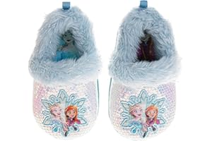 Disney Frozen Elsa and Anna Girls Slippers - Plush Non-Slip Comfy Fluffy Lightweight Warm Comfort Soft Aline Indoor House Slippers (Toddler/Little Kid)