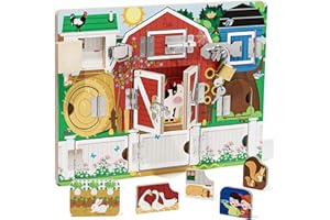 Wooden Farm Busy Board for 3 Years Old, Learning Resources Toys 1-2 Year Old, Montessori Toddler Travel Toys Indoor Outdoor, 