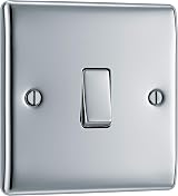 BG Electrical Single 2 Way Wall Light Switch Nexus Metal Polished Chrome 20A