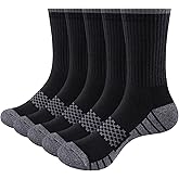 YUEDGE Mens Cushioned Crew Socks Moisture Wicking Work Socks Breathabel Cotton Casual Mens Socks for Men 6-13, 5 Pairs