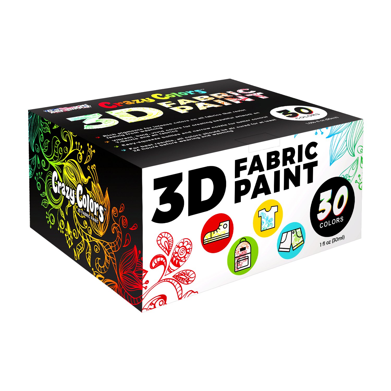 3D Fabric Paint Set Kit30,Shiny Vibrant Puffy Colors in Marker pen