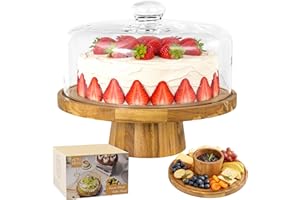 Krbnk Acacia Wood Cake Stand with Lid, 12" Glass Cake Stand with Dome, Cake Holder for Cakes, Cupcakes & Valentine Baking Sup