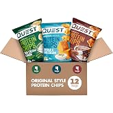 Quest Nutrition Protein Chips Variety Pack, BBQ, Cheddar &amp; Sour Cream, Sour Cream &amp; Onion, High Protein, Low Carb, 1.1 oz (Pack of 12)